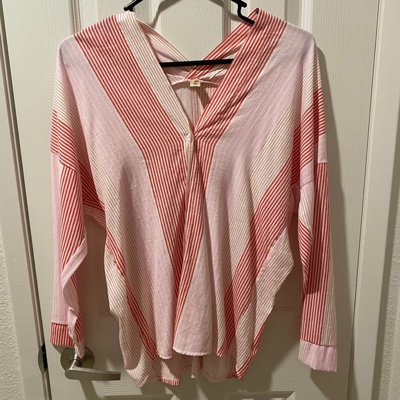 Assymetrical V Neck Button Down Top - Picture 2 of 3